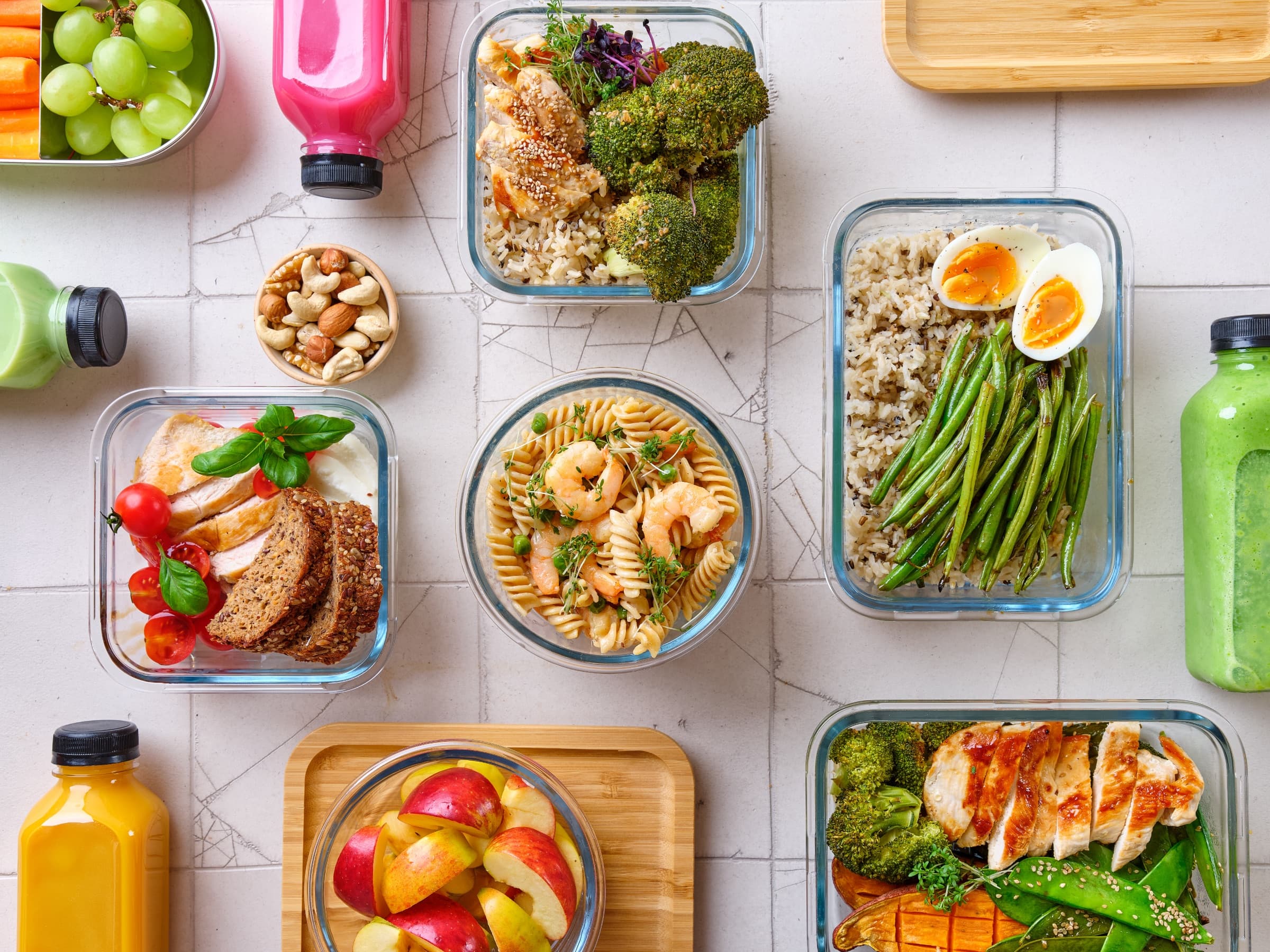 Flat lay of nutrient-dense meals